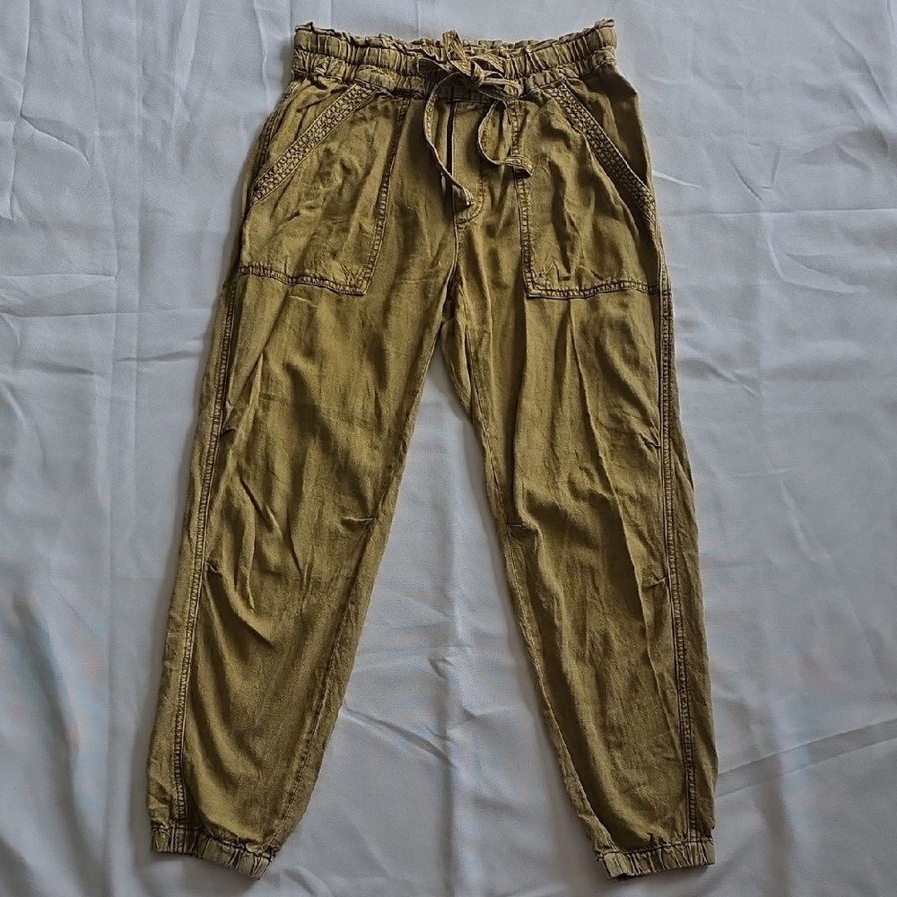 Anthropologie Olive Drawstring Paperbag Waist Joggers